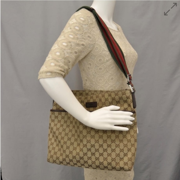 GUCCI Monogram Web Medium Flat Messenger Bag Dark Brown - Picture 4 of 12